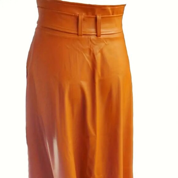 Brown Hi-Waist Maxi Skirt With Belt And Long Zipper - Picture 6 of 8